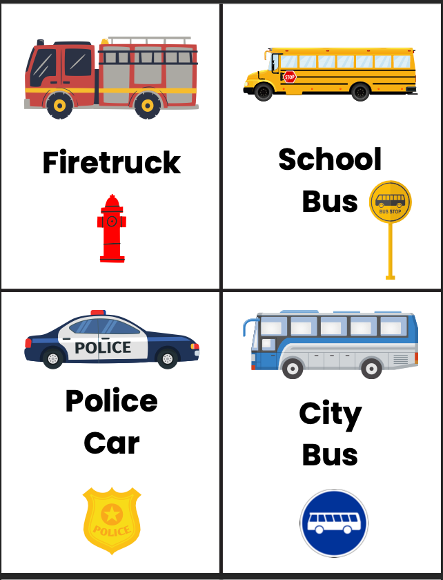 Transportation Flash Cards (Set of 28)