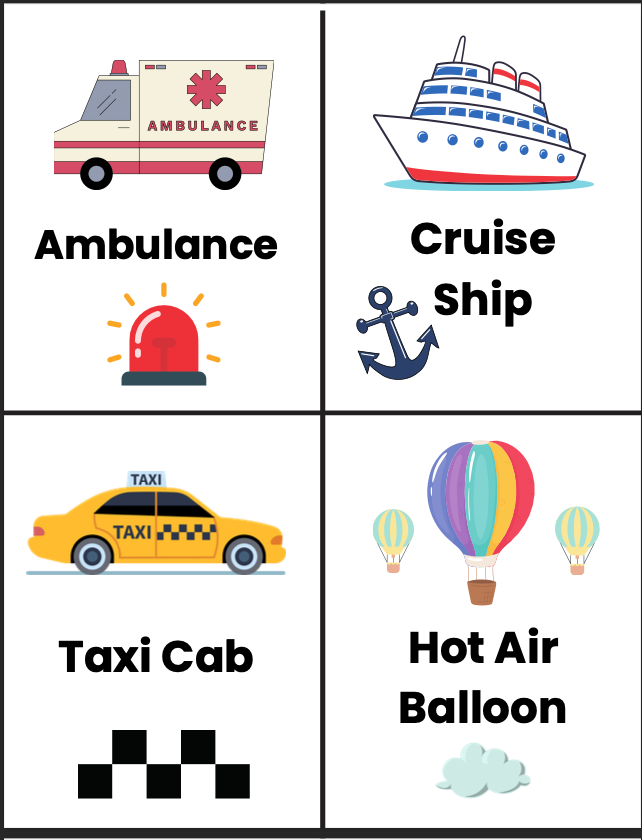 Transportation Flash Cards (Set of 28)